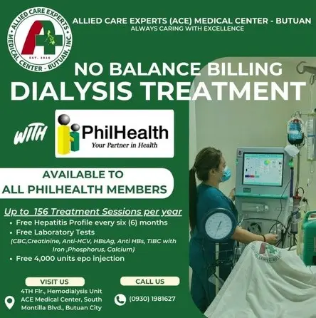Allied Care Experts Medical Center-Butuan is NOW OFFERING NO BALANCE BILLING (NBB) for DIALYSIS TREATMENT for all PhilHealth Members!