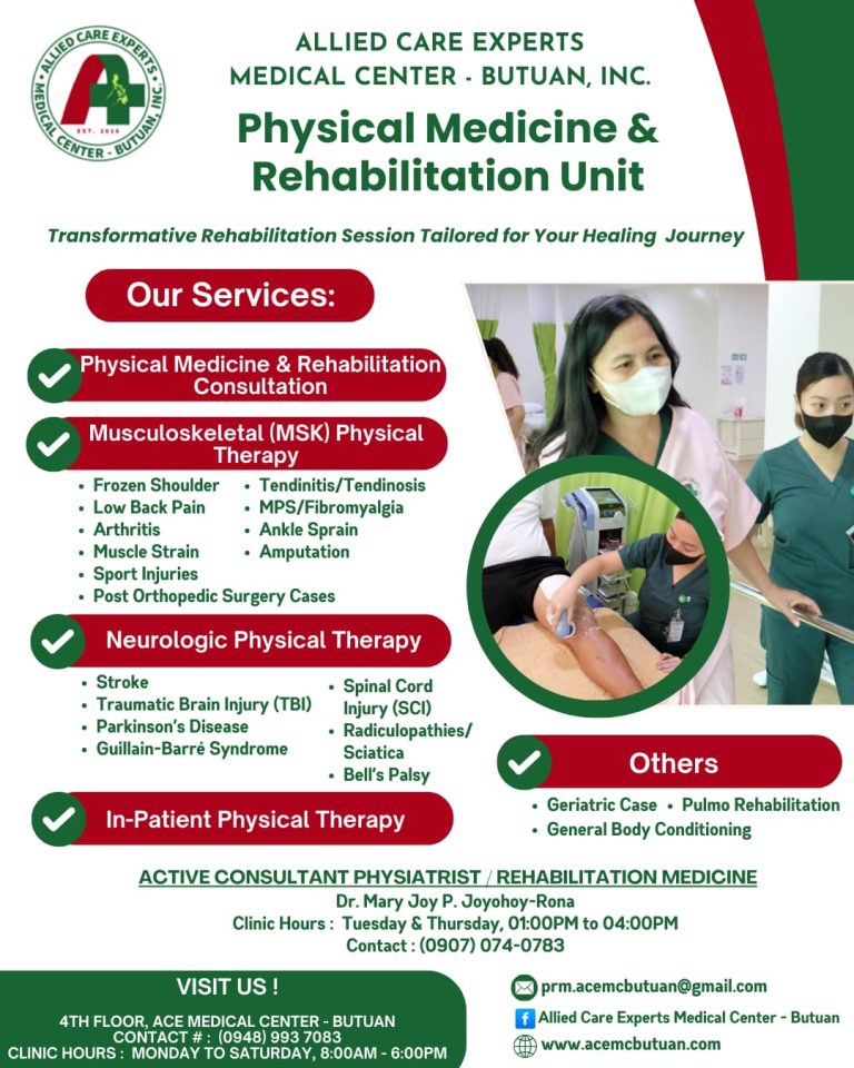 Discover the path to recovery at the Physical Medicine and Rehabilitation Unit of ACE Medical Center – Butuan!