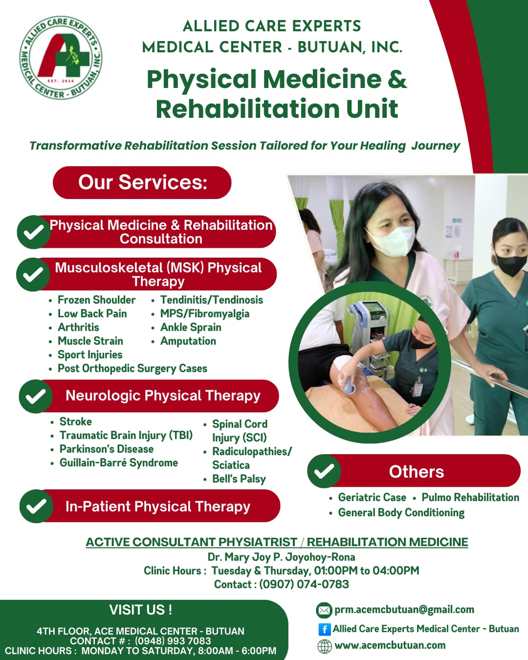 Discover the path to recovery at the Physical Medicine and Rehabilitation Unit of ACE Medical Center – Butuan!