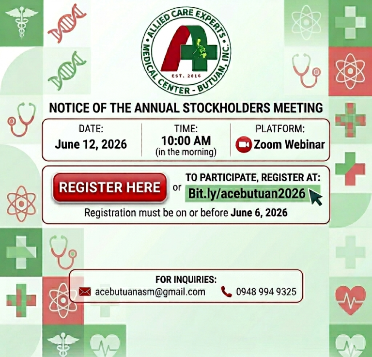 2026 Annual Stockholders’ Meeting Notice (ACE Medical Center Butuan)